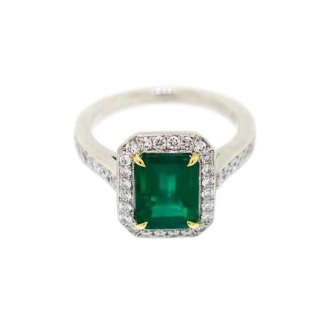 Platinum Emerald and Diamond Ring