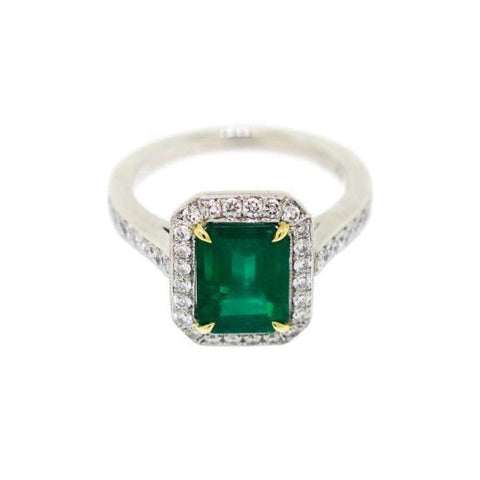 Platinum Emerald and Diamond Ring