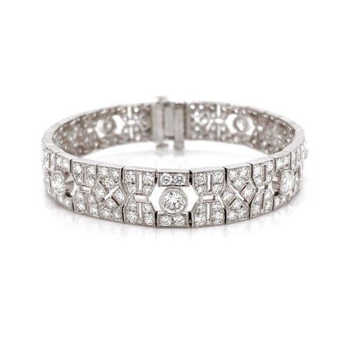 Manfredi Jewels Jewelry - RETRO INSPIRED ROUND CUT WHITE DIAMONDS 10.21 CARAT LINK PLATINUM BRACELET