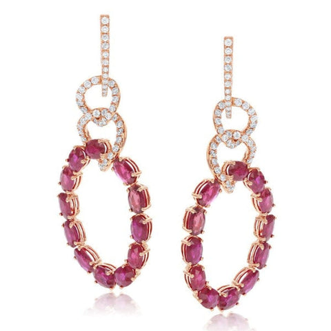 Rose Gold Ruby and Diamond Earrings