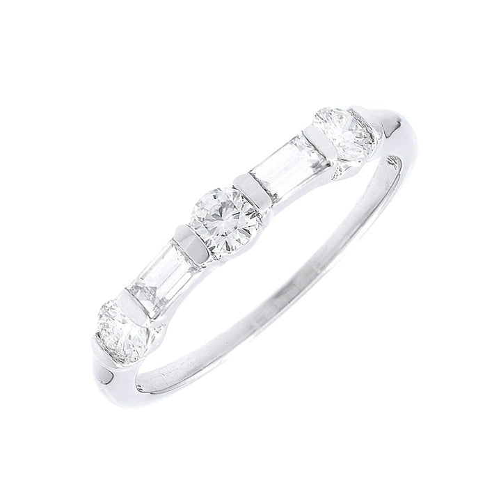 Manfredi Jewels Jewelry - Round & Baguette Diamond Alternating Bar Set 18k White Gold Band | Manfredi Jewels
