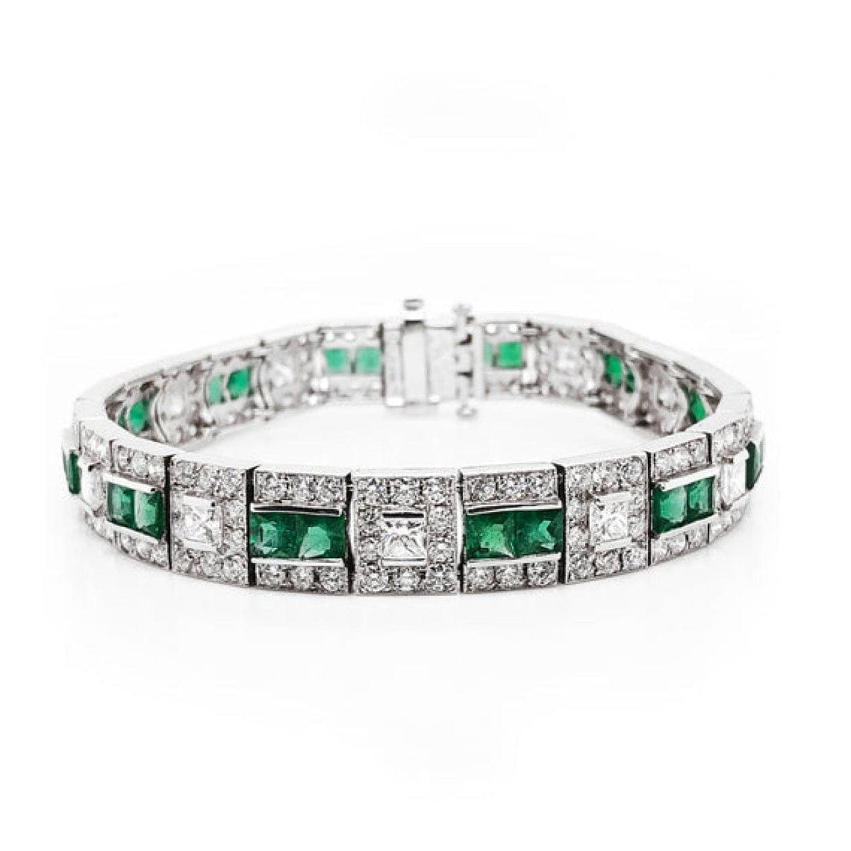 Manfredi Jewels Jewelry - ZAMBIAN PRINCESS CUT EMERALDS 6.28 CT DIAMOND PLATINUM BRACELET | Manfredi Jewels