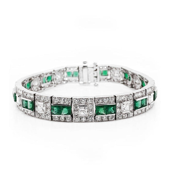 Manfredi Jewels Jewelry - ZAMBIAN PRINCESS CUT EMERALDS 6.28 CT DIAMOND PLATINUM BRACELET | Manfredi Jewels