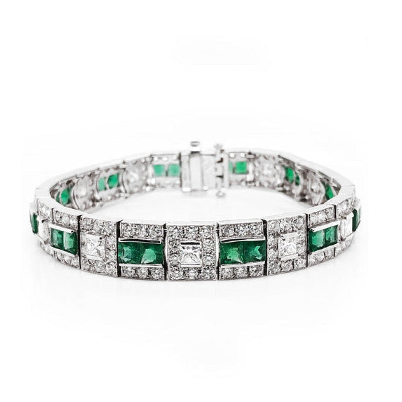 Manfredi Jewels Jewelry - ZAMBIAN PRINCESS CUT EMERALDS 6.28 CT DIAMOND PLATINUM BRACELET