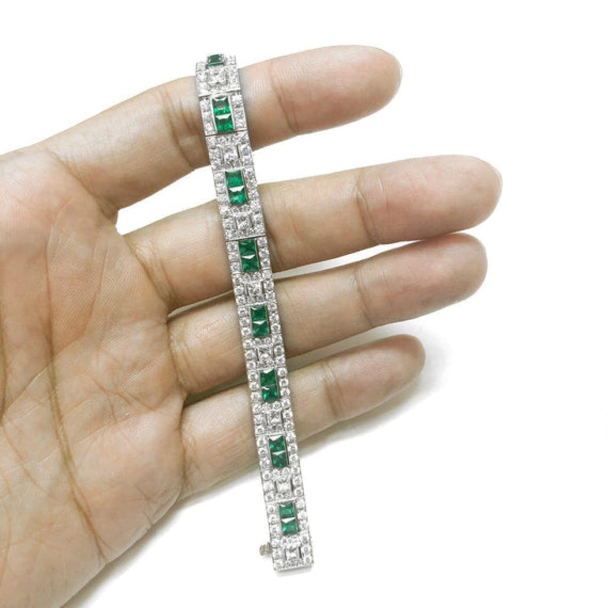 Manfredi Jewels Jewelry - ZAMBIAN PRINCESS CUT EMERALDS 6.28 CT DIAMOND PLATINUM BRACELET | Manfredi Jewels