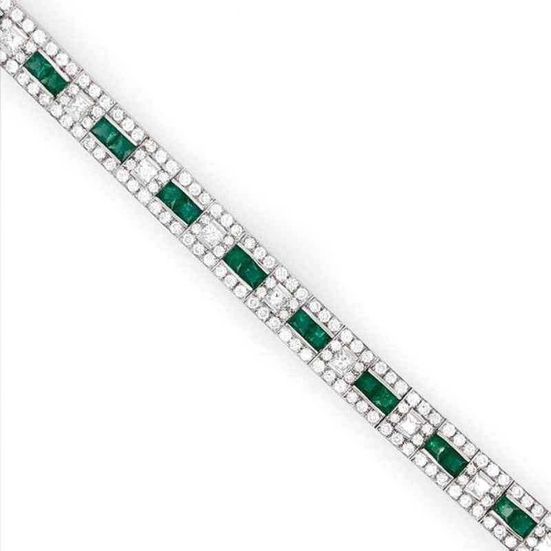 Manfredi Jewels Jewelry - ZAMBIAN PRINCESS CUT EMERALDS 6.28 CT DIAMOND PLATINUM BRACELET