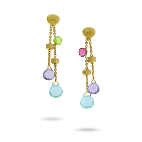 Marco Bicego Jewelry - 18k Gold Paradise Mixed Stone Drop Double Earrings | Manfredi Jewels