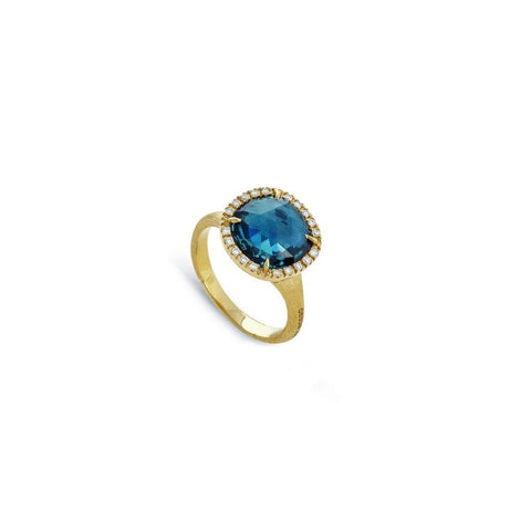 18K Yellow Gold and London Blue Topaz Jaipur Diamonds Small Ring