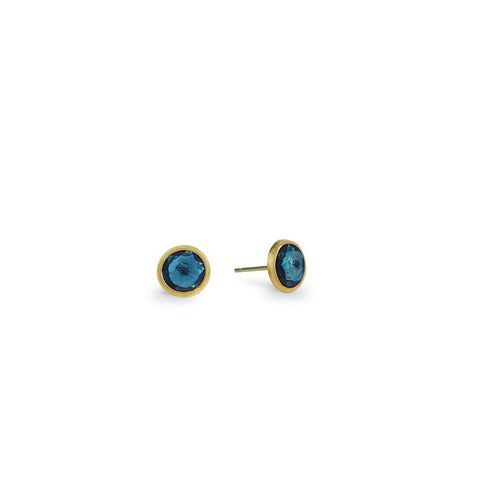 18K Yellow Gold and London Blue Topaz Stud Earrings