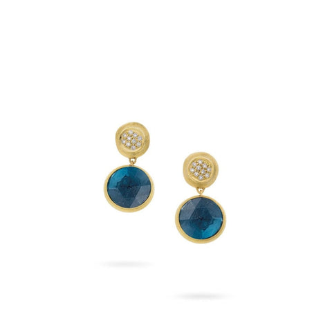 18K Yellow Gold and London Blue Topaz with Diamond Drop Earrings
