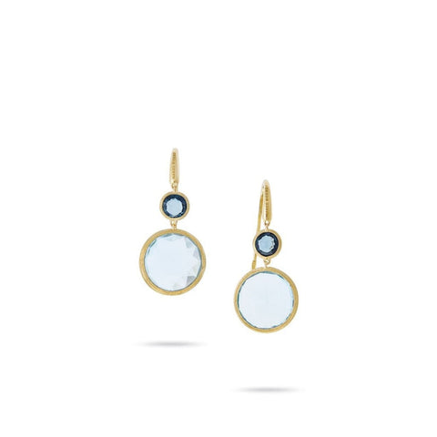 18K Yellow Gold and Mixed Blue Topaz Drop Earrings