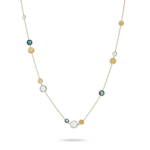 18K Yellow Gold and Mixed Blue Topaz Necklace