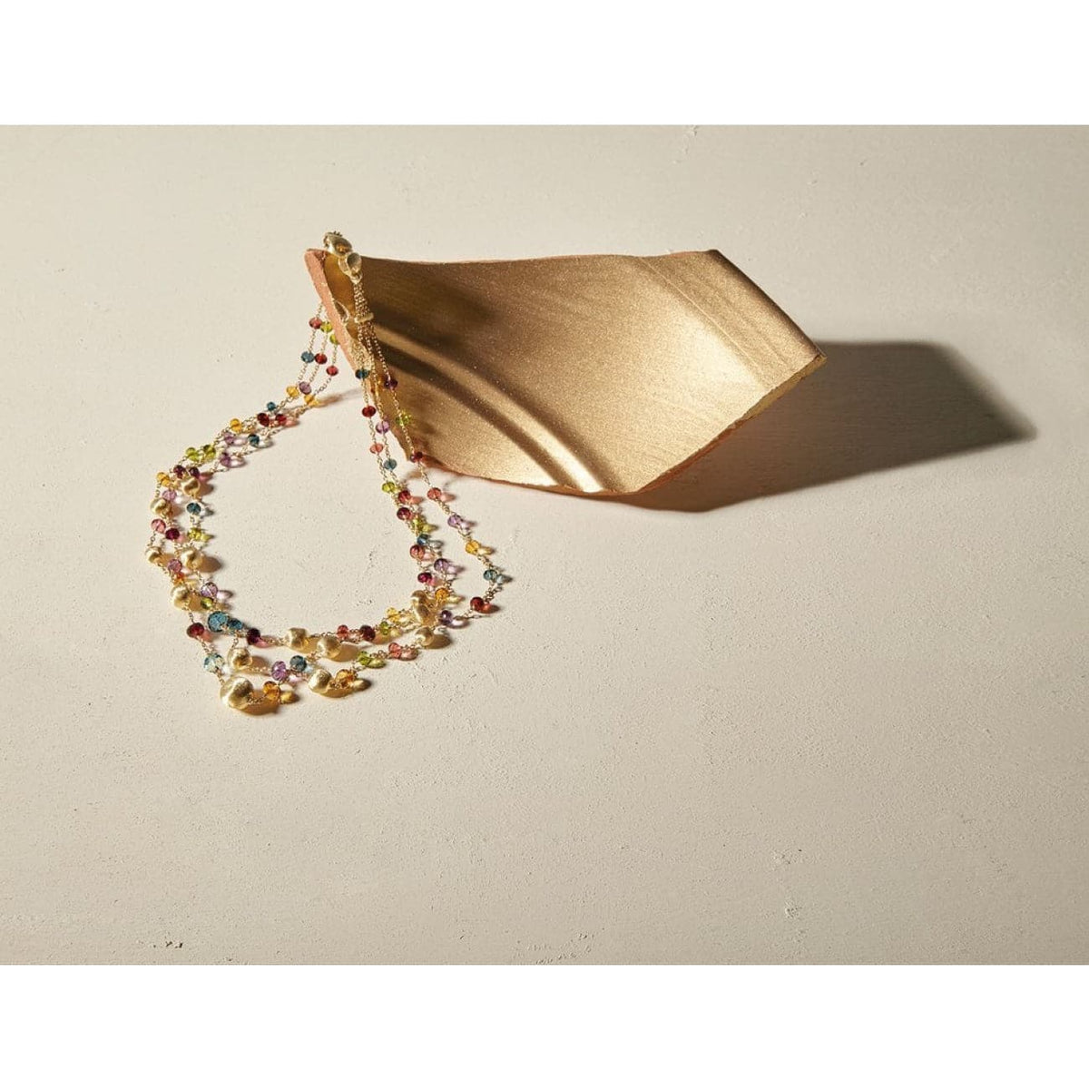 Marco Bicego Jewelry - 18K Yellow Gold and Multi-Colored Gemstone Triple Strand Statement Necklace | Manfredi Jewels
