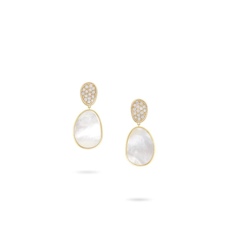 Marco Bicego Jewelry - 18K Yellow Gold and White Mother of Pearl with Diamond Pave Small Drop Earrings | Manfredi Jewels
