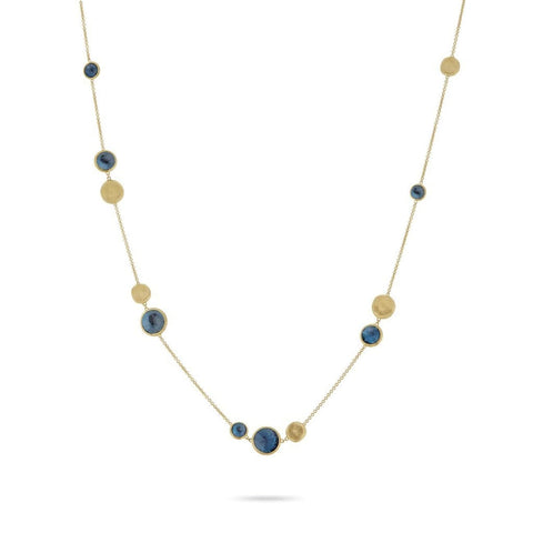 18K Yellow Gold Bead & London Blue Topaz Necklace