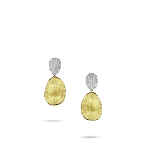18K Yellow Gold & Diamond Pave Small Double Drop Earrings