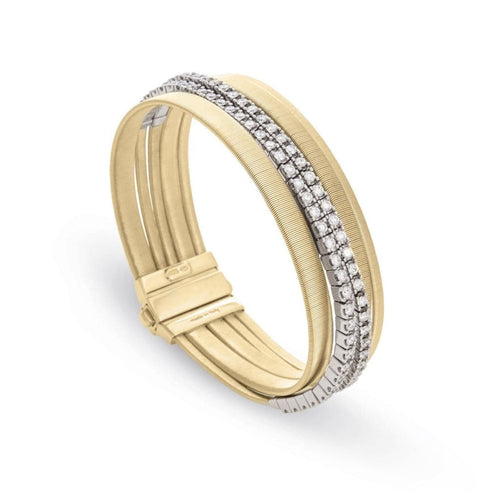 Marco Bicego Jewelry - 18K Yellow Gold Five Strand Double Pave Diamond Bracelet | Manfredi Jewels