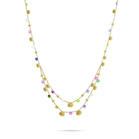 18K Yellow Gold & Mixed Gemstone Double Bib Necklace