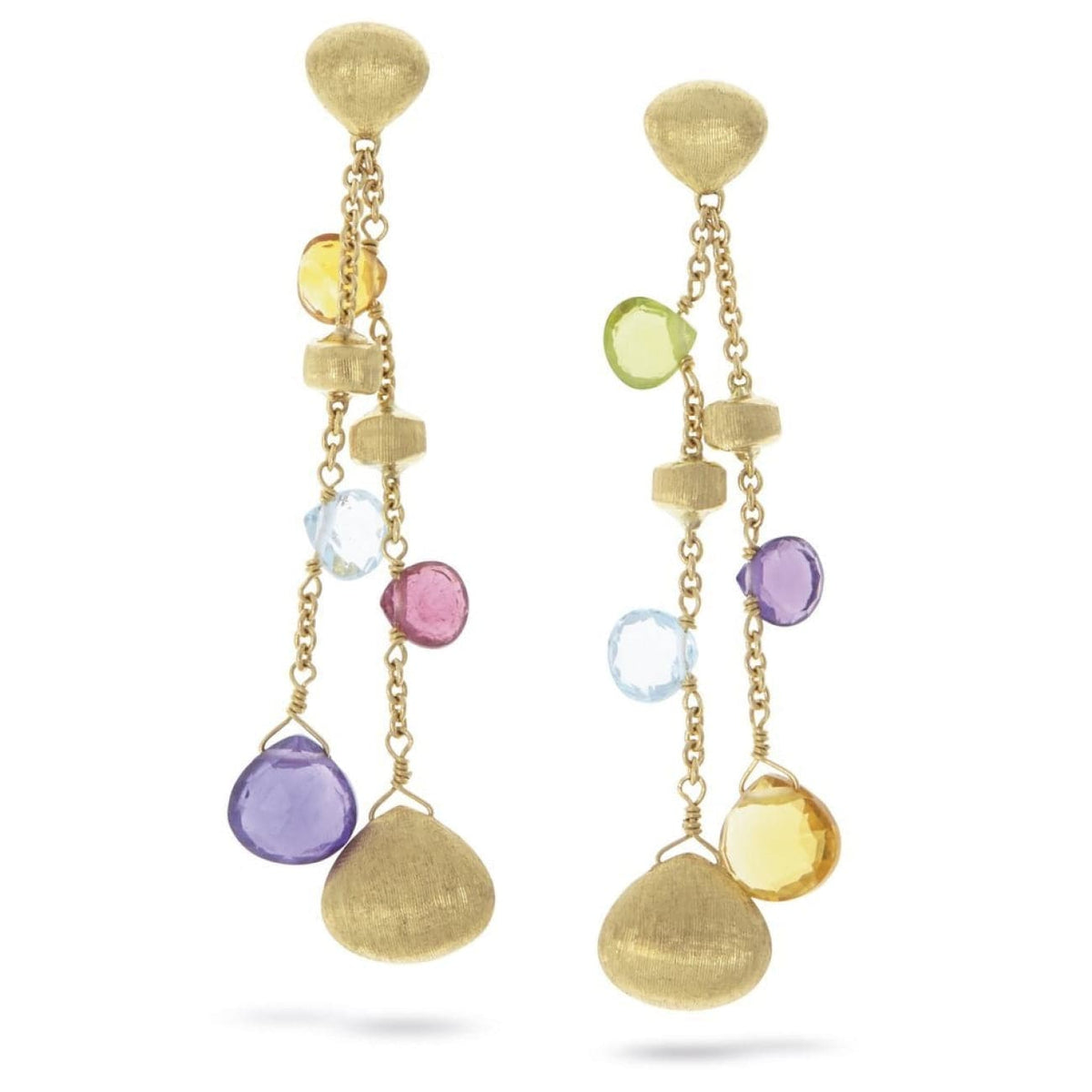 Marco Bicego Jewelry - 18K Yellow Gold Tear Drop & Mixed Gemstone Double Drop Earrings Short | Manfredi Jewels