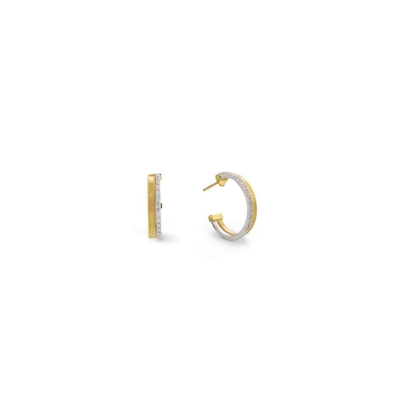 Marco Bicego Jewelry - 18K Yellow Gold Two Row Pave Diamond Hoop Earrings | Manfredi Jewels