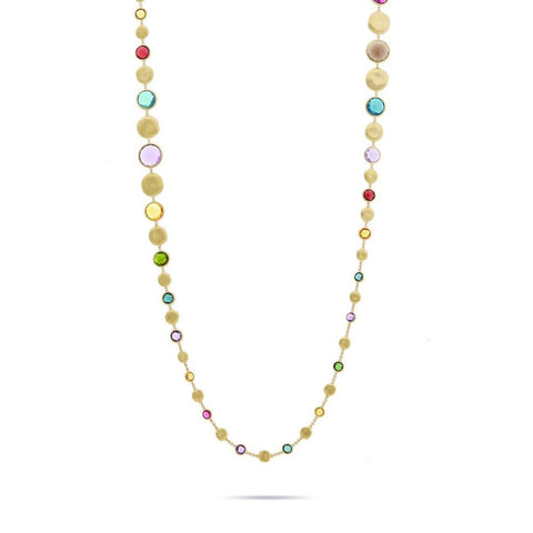 18K Yellow Gold with Bold Gemstone Graduated Long Necklace