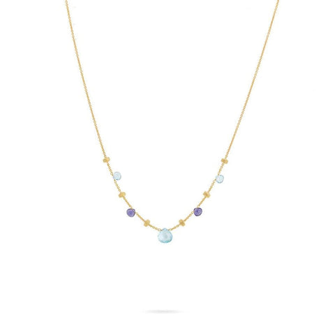 18KT YELLOW GOLD IOLITE & BLUE TOPAZ 16" PARADISE NECKLACE