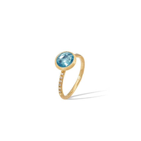 JAIPUR COLOR COLLECTION - 18K YELLOW GOLD BLUE TOPAZ AND DIAMOND STACKABLE RING