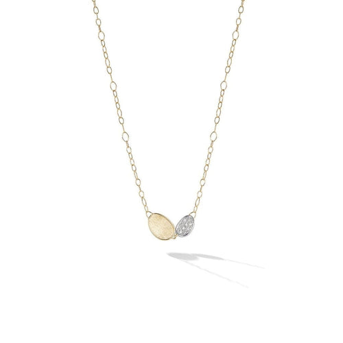 Marco Bicego Jewelry - Lunaria Collection 18K Yellow Gold and Diamond Petite Double Leaf Necklace | Manfredi Jewels