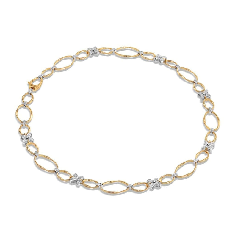 Marco Bicego Jewelry - MARRAKECH ONDE COLLECTION 18K YELLOW AND WHITE GOLD COLLAR NECKLACE WITH DIAMOND FLOWERS | Manfredi Jewels