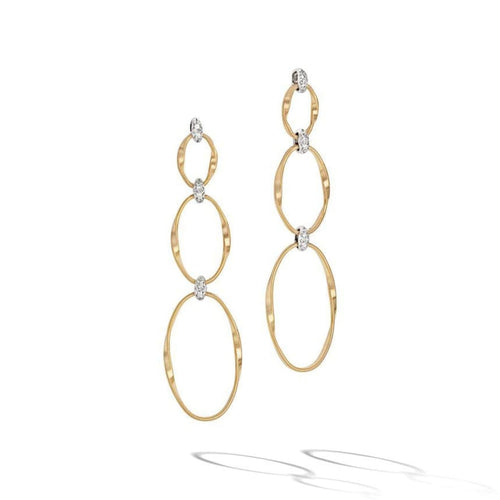 Marco Bicego Jewelry - Marrakech Onde Collection 18K Yellow Gold and Diamond Flat Link Triple Drop Earrings | Manfredi Jewels
