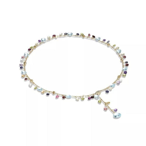 Paradise Collection 18k Yellow Gold Blue Topaz and Mixed Gemstone Lariat Necklace