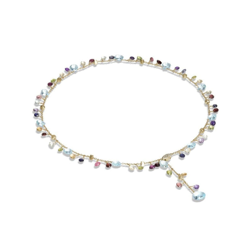Marco Bicego Jewelry - Paradise Collection 18k Yellow Gold Blue Topaz and Mixed Gemstone Lariat Necklace | Manfredi Jewels