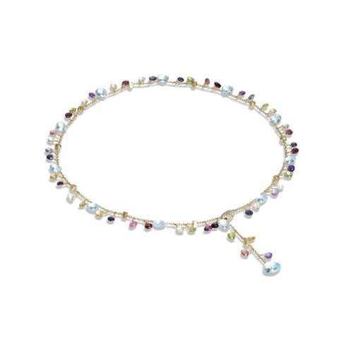 Paradise Collection 18k Yellow Gold Blue Topaz and Mixed Gemstone Lariat Necklace