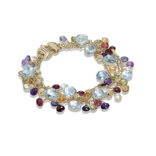 Marco Bicego Jewelry - Paradise Collection 18K Yellow Gold Blue Topaz and Mixed Gemstone Triple Strand Bracelet | Manfredi Jewels