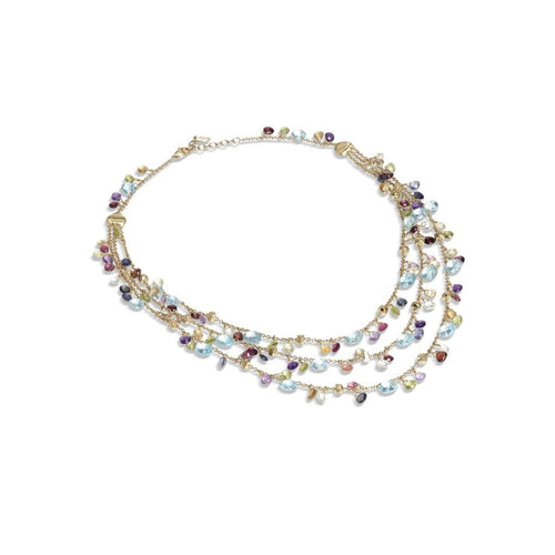 Marco Bicego Jewelry - Paradise Collection 18K Yellow Gold Blue Topaz and Mixed Gemstone Triple Strand Necklace | Manfredi Jewels
