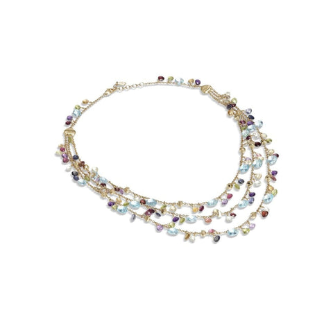 Paradise Collection 18K Yellow Gold Blue Topaz and Mixed Gemstone Triple Strand Necklace