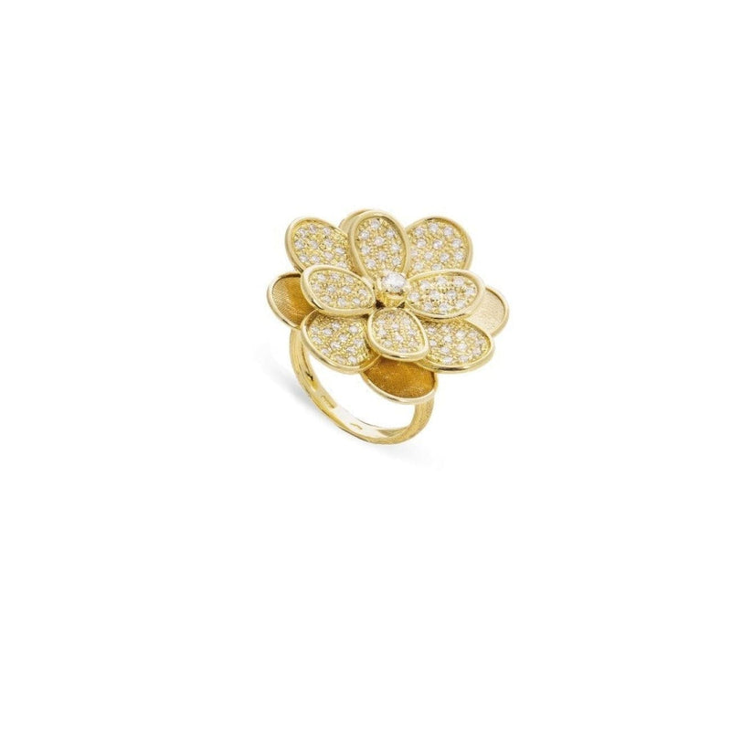 Marco Bicego Jewelry - Petali Collection 18K Yellow Gold and Full Pave Large Flower Ring | Manfredi Jewels