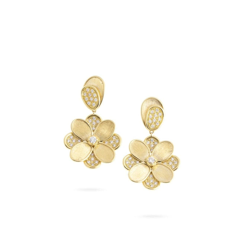 Marco Bicego Jewelry - Petali Collection 18K Yellow Gold and Pave Flower Drop Earrings | Manfredi Jewels
