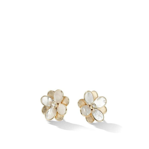 Marco Bicego Jewelry - Petali Collection 18K Yellow Gold and White Mother of Pearl Flower Stud Earrings | Manfredi Jewels