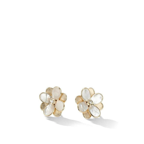 Petali Collection 18K Yellow Gold and White Mother of Pearl Flower Stud Earrings