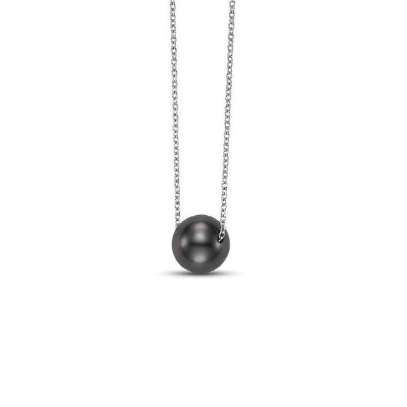 Mastoloni Jewelry - 14KT WHITE GOLD 7.5 - 8MM FLOATING BLACK TAHITIAN PEARL NECKLACE | Manfredi Jewels