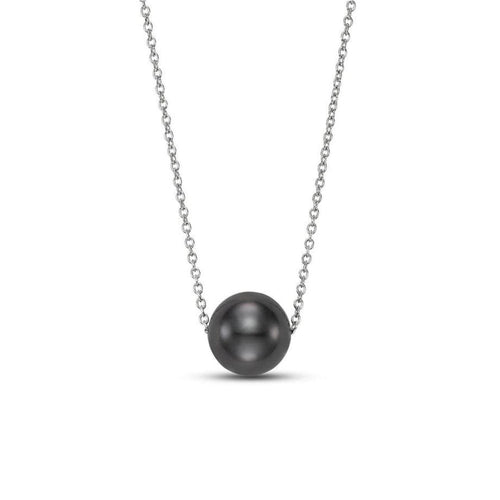 Mastoloni Jewelry - 14KT WHITE GOLD 7.5 - 8MM FLOATING BLACK TAHITIAN PEARL NECKLACE | Manfredi Jewels