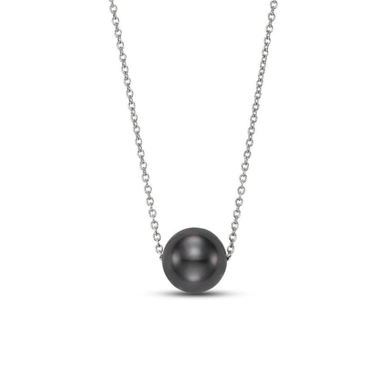 Mastoloni Jewelry - 14KT WHITE GOLD 7.5 - 8MM FLOATING BLACK TAHITIAN PEARL NECKLACE | Manfredi Jewels