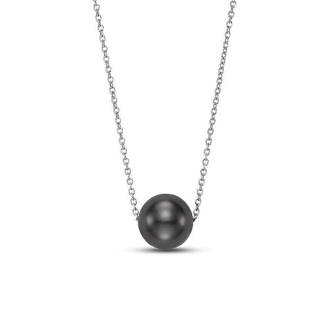 14KT WHITE GOLD 7.5-8MM FLOATING BLACK TAHITIAN PEARL  NECKLACE