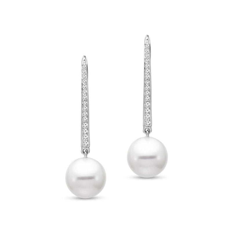 Mastoloni Jewelry - 14KT WHITE GOLD 8.5 - 9MM PEARL DROP EARRINGS SET WITH 0.16CTS OF DIAMONDS | Manfredi Jewels