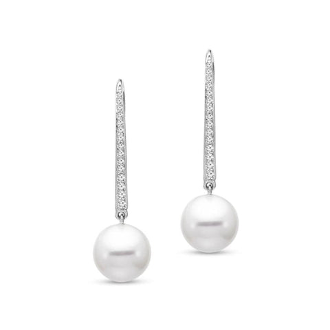14KT WHITE GOLD 8.5-9MM PEARL DROP EARRINGS SET WITH 0.16CTS OF DIAMONDS