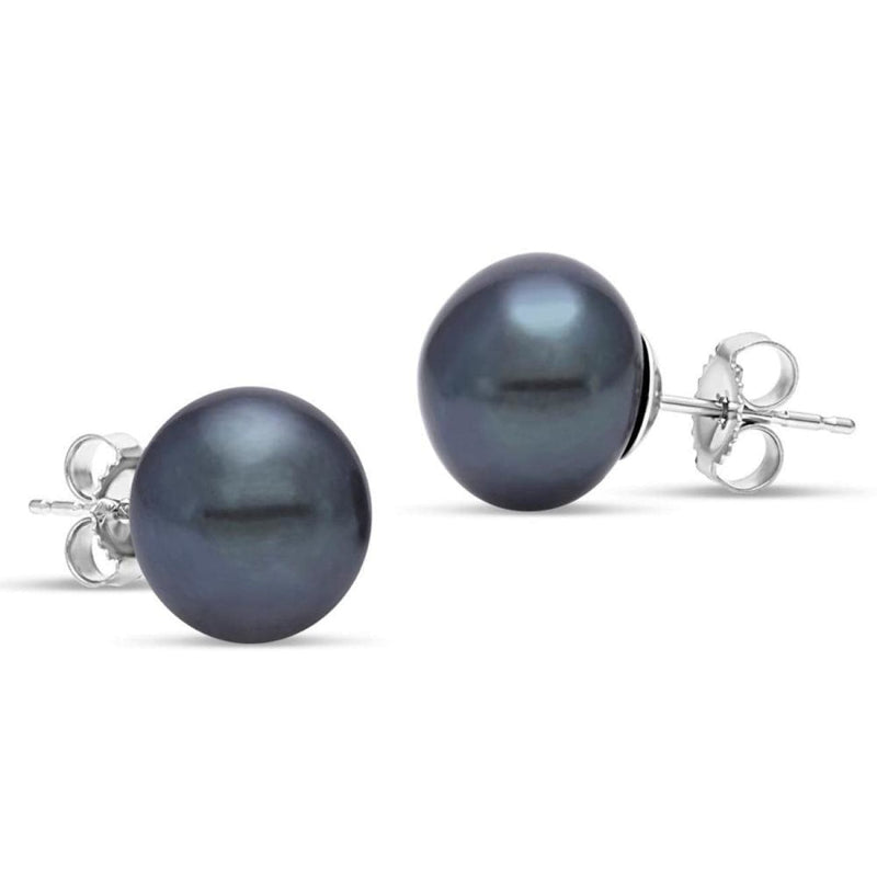 Mastoloni Jewelry - 14KT WHITE GOLD 9.5 - 10MM FRESH WATER BLACK BUTTON PEARL STUD EARRINGS | Manfredi Jewels