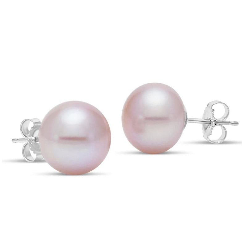 Mastoloni Jewelry - 14KT WHITE GOLD 9.5 - 10MM FRESH WATER PINK BUTTON PEARL STUD EARRINGS | Manfredi Jewels