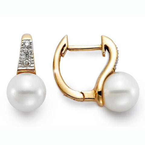 14KT YELLOW GOLD DIAMOND & PEARL  DROP EARRINGS