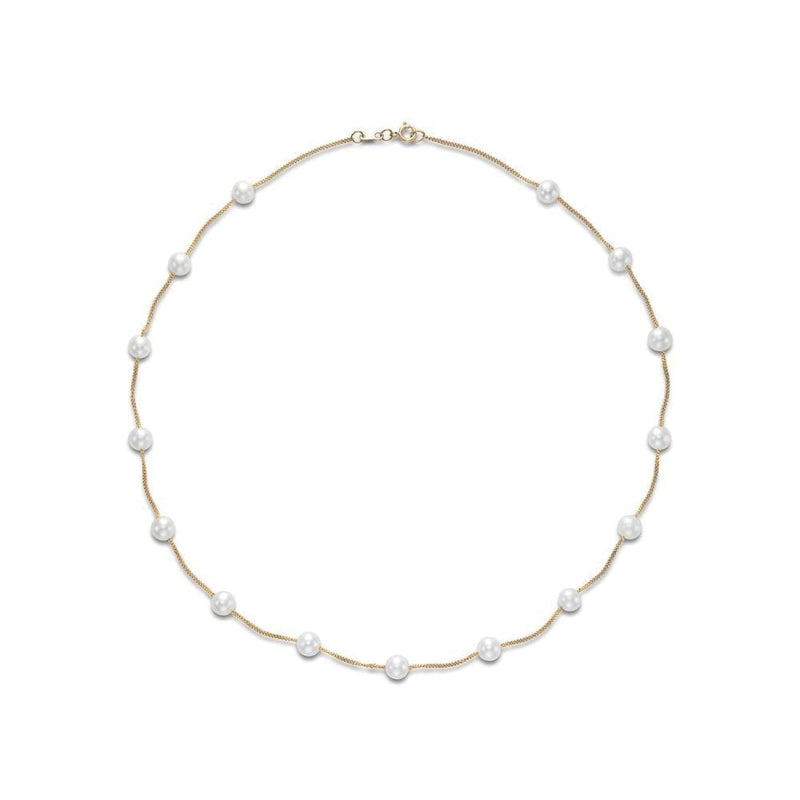 Mastoloni Jewelry - 14KT YELLOW GOLD TINCUP NECKLACE WITH 15 FRESHWATER PEARL | Manfredi Jewels